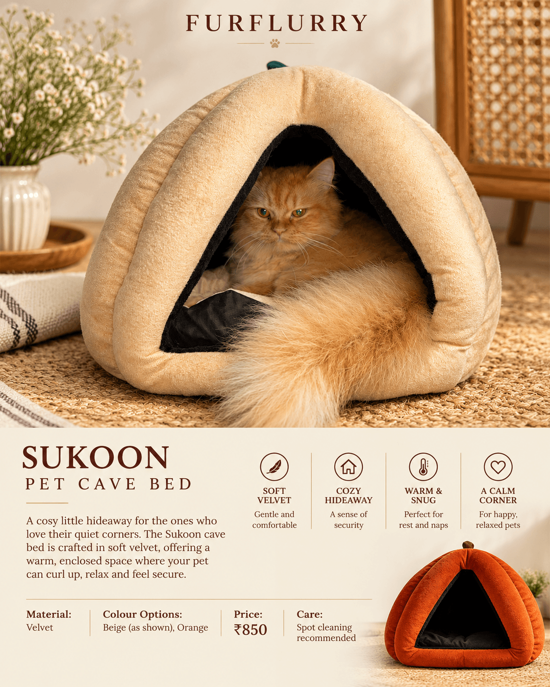 Sukoon Pet Cave Bed Secondary image
